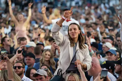 Fans watch DJ Fisher perform after the first round of LIV Golf Adelaide at the Grange Golf Club on Friday, Apr. 21, 2023 in Adelaide, Australia. (Photo by Montana Pritchard/LIV Golf)