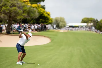 Captain Brooks Koepka of Smash GC hits his shot from the fairway on the ninth hole during the second round of LIV Golf Adelaide at Grange Golf Club on Saturday, February 15, 2025 in Adelaide, Australia. (Photo by Matthew Harris/LIV Golf)
