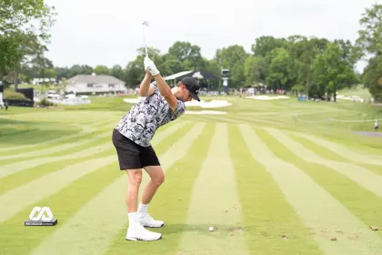 Thomas Pieters of 4Aces GC hits his shot from the fourth tee during the first round of LIV Golf Virginia at Robert Trent Jones Golf Club on Friday, June 06, 2025 in Gainesville, Virginia. (Photo by Mateo Villalba/LIV Golf)