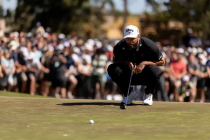 Captain Jon Rahm of Legion XIII reads his putt on the 18th green during the final round of LIV Golf Adelaide at Grange Golf Club on Sunday, February 16, 2025 in Adelaide, Australia. (Photo by Scott Taetsch/LIV Golf)
