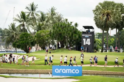 Fans seen near the 14th hole during the first round of LIV Golf Singapore at Sentosa Golf Club on Friday, March 14, 2025 in Sentosa, Singapore. (Photo by Pedro Salado/LIV Golf)