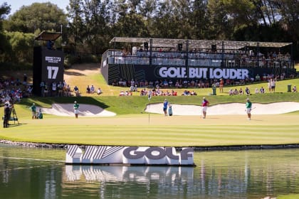 Dean Burmester of Stinger GC watches his putt on the 17th green during the final round of LIV Golf Andalucía at Real Club Valderrama on Sunday, July 14, 2024 in San Roque, Spain. (Photo by Pedro Salado/LIV Golf)