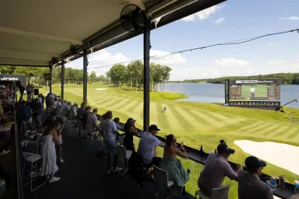 Fans inside Club 54 during the second round of LIV Golf Virginia at Robert Trent Jones Golf Club on Saturday, June 07, 2025 in Gainesville, Virginia. (Photo by LIV Golf)