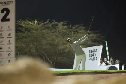 Captain Martin Kaymer of Cleeks GC hits his shot from the second tee during the final round of LIV Golf Riyadh at Riyadh Golf Club on Saturday, February 08, 2025 in Riyadh, Saudi Arabia. (Photo by Matthew Harris/LIV Golf)