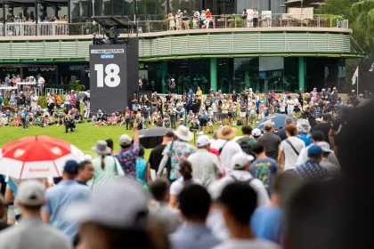 Fans on the 18th hole during the final round of LIV Golf Singapore at Sentosa Golf Club on Sunday, March 16, 2025 in Sentosa, Singapore. (Photo by Mateo Villalba/LIV Golf)