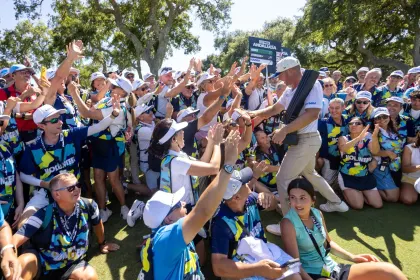 First place individual champion Talor Gooch of Smash GC poses for a photo on the 18th green after the final round of LIV Golf Andalucía at Real Club Valderrama on Sunday, July 13, 2025 in San Roque, Spain. (Photo by Chris Trotman/LIV Golf)