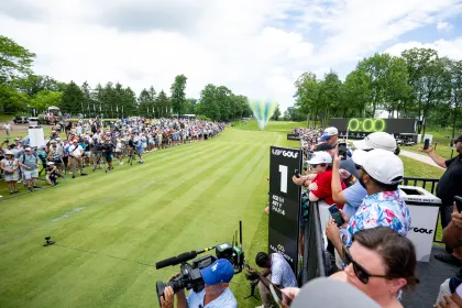 General view of the first tee during the second round of LIV Golf Virginia at Robert Trent Jones Golf Club on Saturday, June 07, 2025 in Gainesville, Virginia. (Photo by Charles Laberge/LIV Golf)