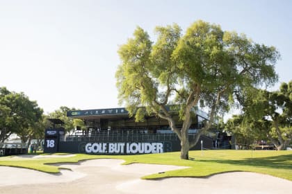 A general view of Club 54 on the 18th green during the first round of LIV Golf Andalucía at Real Club Valderrama on Thursday, July 11, 2024 in San Roque, Spain. (Photo by Pedro Salado/LIV Golf)