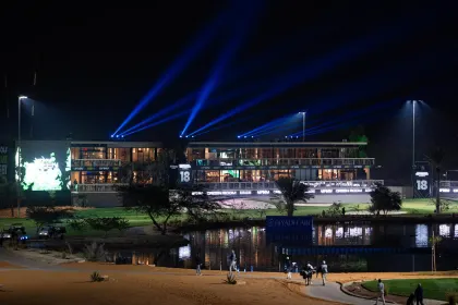 An overview of Club 54 on the 18th hole during the pro-am before the start of LIV Golf Riyadh at Riyadh Golf Club on Wednesday, February 05, 2025 in Riyadh, Saudi Arabia. (Photo by Pedro Salado/LIV Golf)