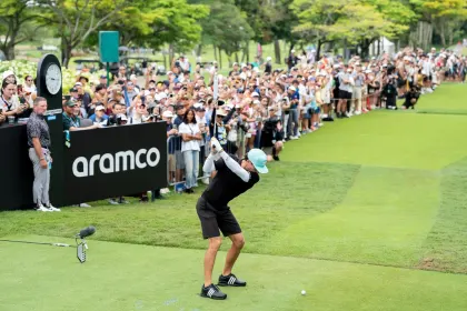 Captain Joaquín Niemann of Torque GC hits his shot from the first tee during the final round of LIV Golf Singapore at Sentosa Golf Club on Sunday, March 16, 2025 in Sentosa, Singapore. (Photo by Mateo Villalba/LIV Golf)