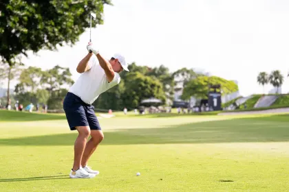 Captain Brooks Koepka of Smash GC hits his shot on the first hole during the first round of LIV Golf Singapore at Sentosa Golf Club on Friday, March 14, 2025 in Sentosa, Singapore. (Photo by Pedro Salado/LIV Golf)